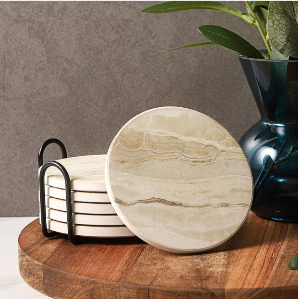 Marble Print Ceramic Coaster Set.